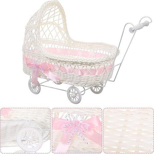 Miniatura 8 de Alipis Cesta de mimbre de mimbre de imitación para cochecito de bebé, con forma de carrito, cesta multiusos de caramelo para baby shower, fiesta,