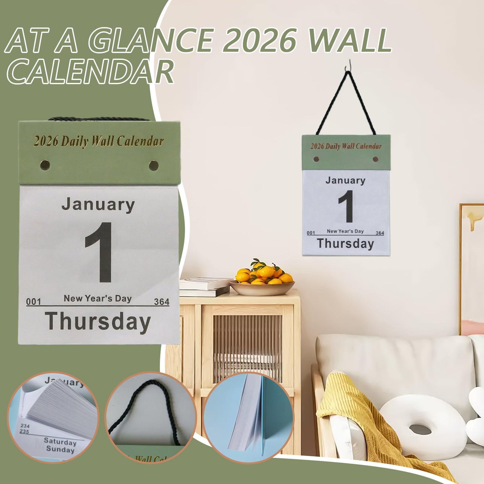 2026 Calendario Giornaliero Agenda Organizer Planner E Ornamento Staccabile | Calendario Giornaliero Da Parete Moderno per Studenti Adulti Insegnanti Soggiorno Camera da Dormitorio