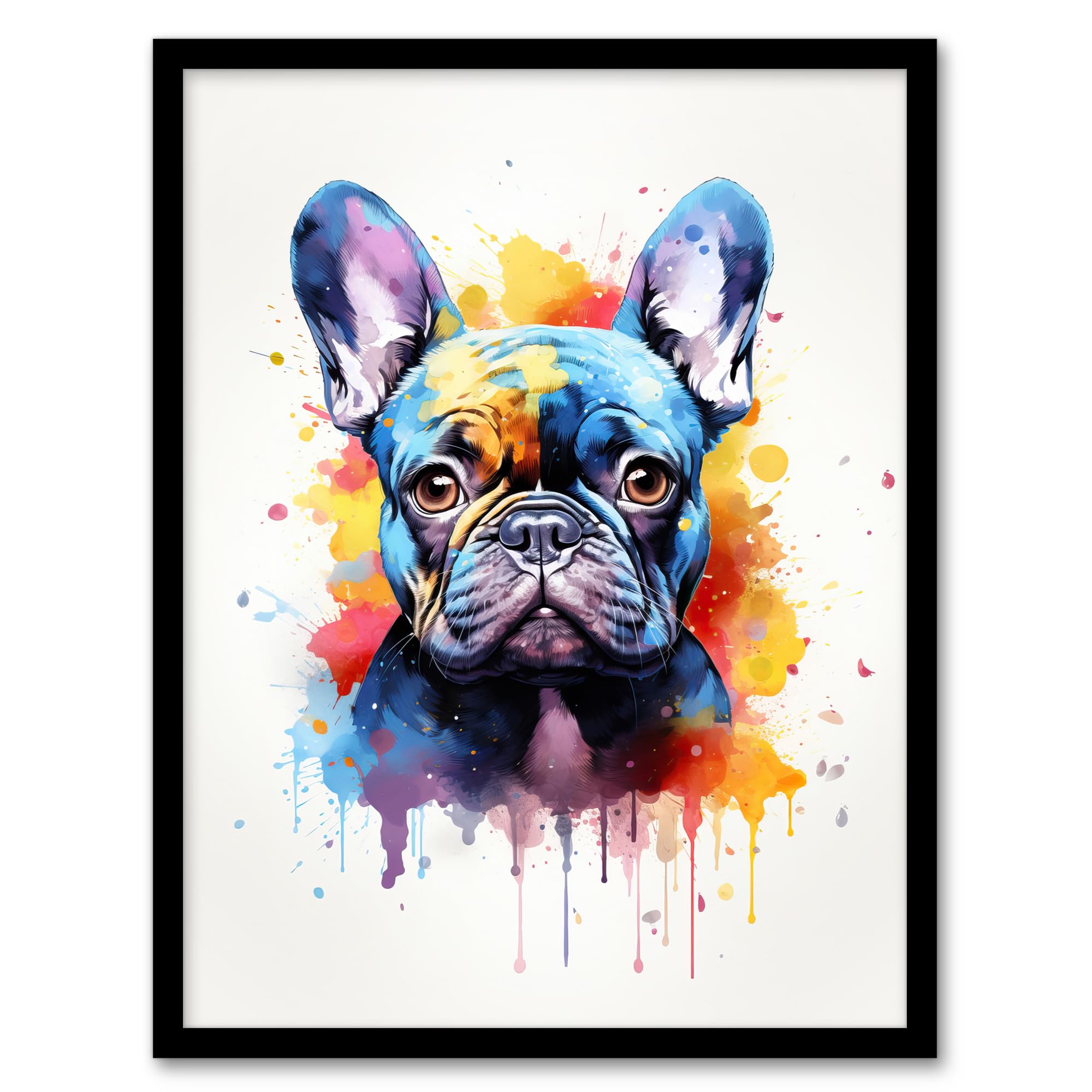 Artery8 Framed 18X24" French Bulldog Lovers Gift Watercolour Pet Portrait Painting Artwork Artwork Framed Wall Art Print 18X24 Inch
