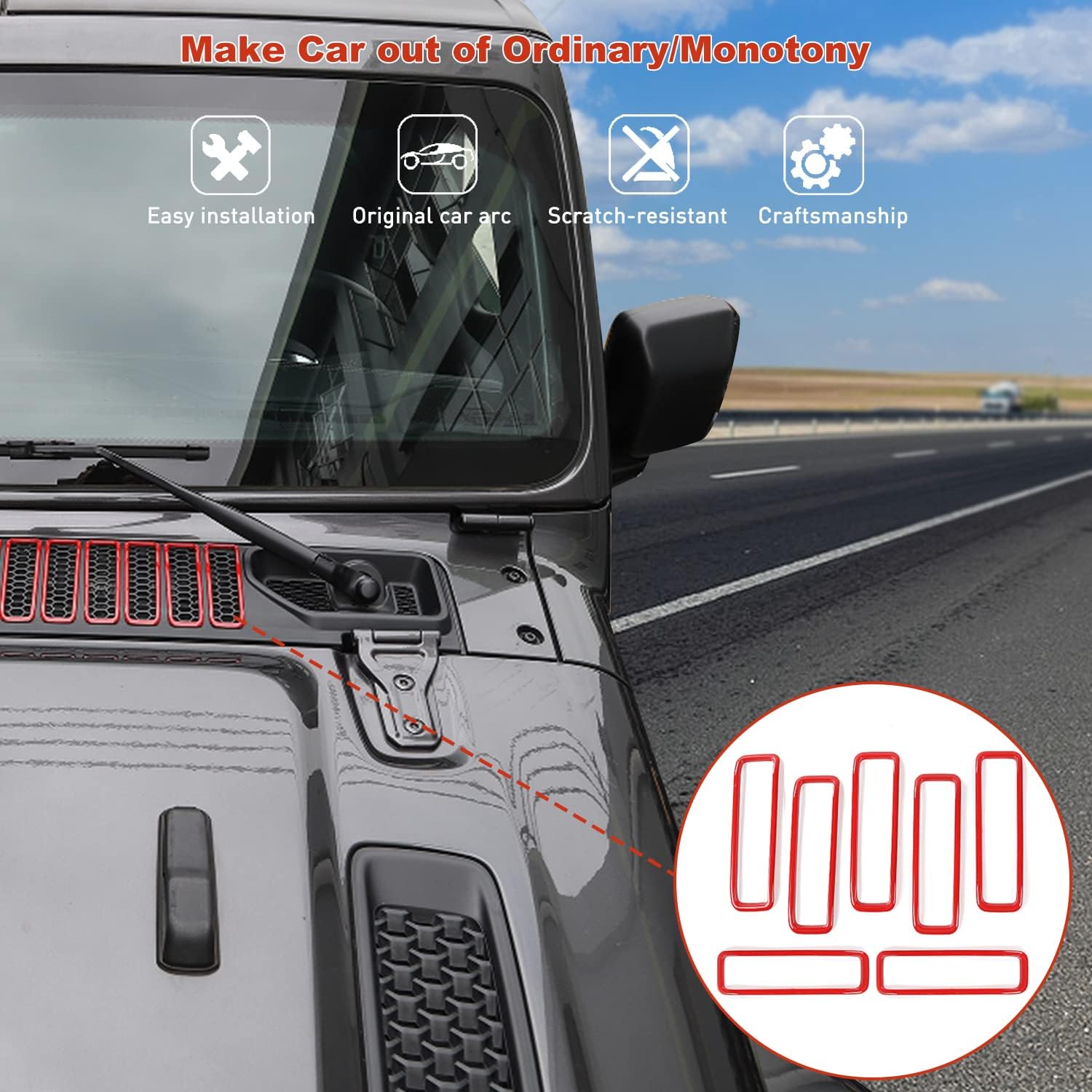 Hood Vent Cover Cowl Panel Vent Cover Trim Fit for 2018-2025 Jeep Wrangler JL JLU & Gladiator JT Exterior Accessories (Red)