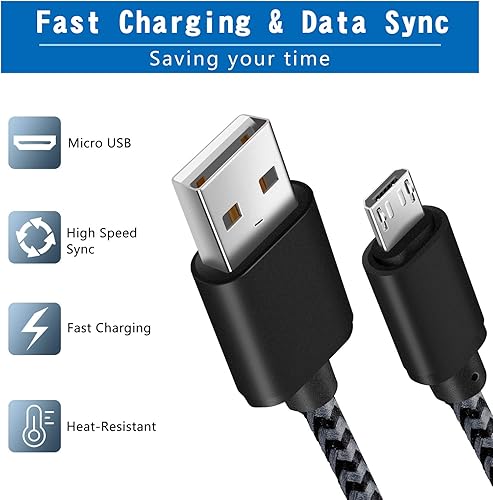 Miniatura 8 de Cable de carga para Android, cable micro USB 2 unidades6 pies con 2 unidades de doble puerto USB cargador de pared de carga rápida compatible con