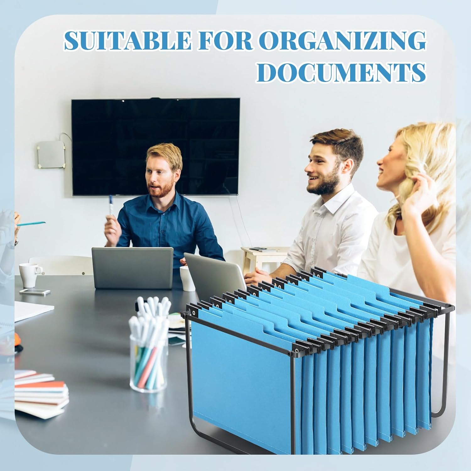 Henoyso 10 Pcs Hanging Classification File Folders Letter Size with 3 Dividers 8 Fasteners 4 Inch Expansion 1/3-cut Top Tab for Medical Legal School Office Records Storage Organizer Use (Light Blue)