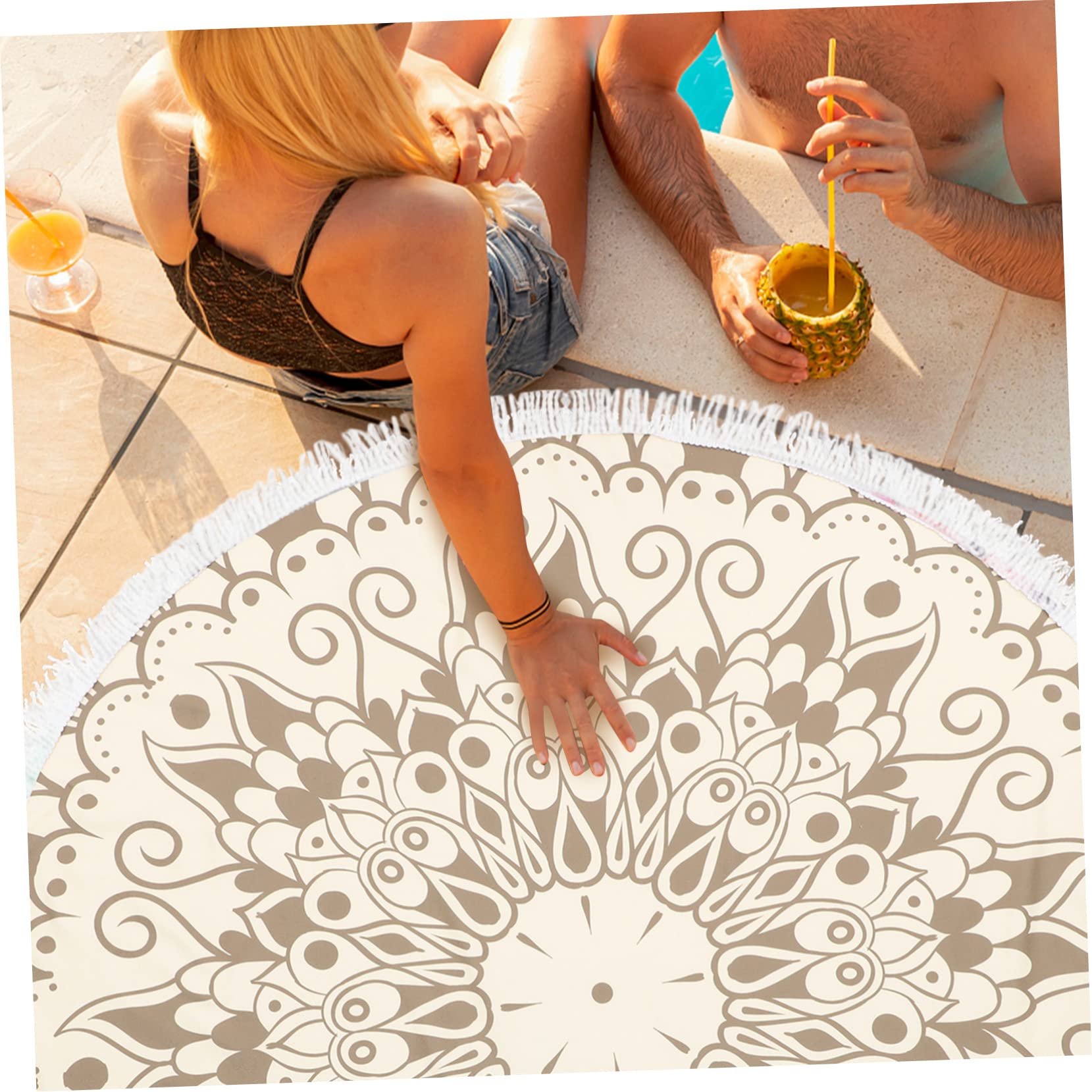Serviette de Plage Ronde en Tissu Ultra Doux 150cm avec Imprimé Mandala et Franges, Séchage Rapide et Absorption d'eau pour Voyage International