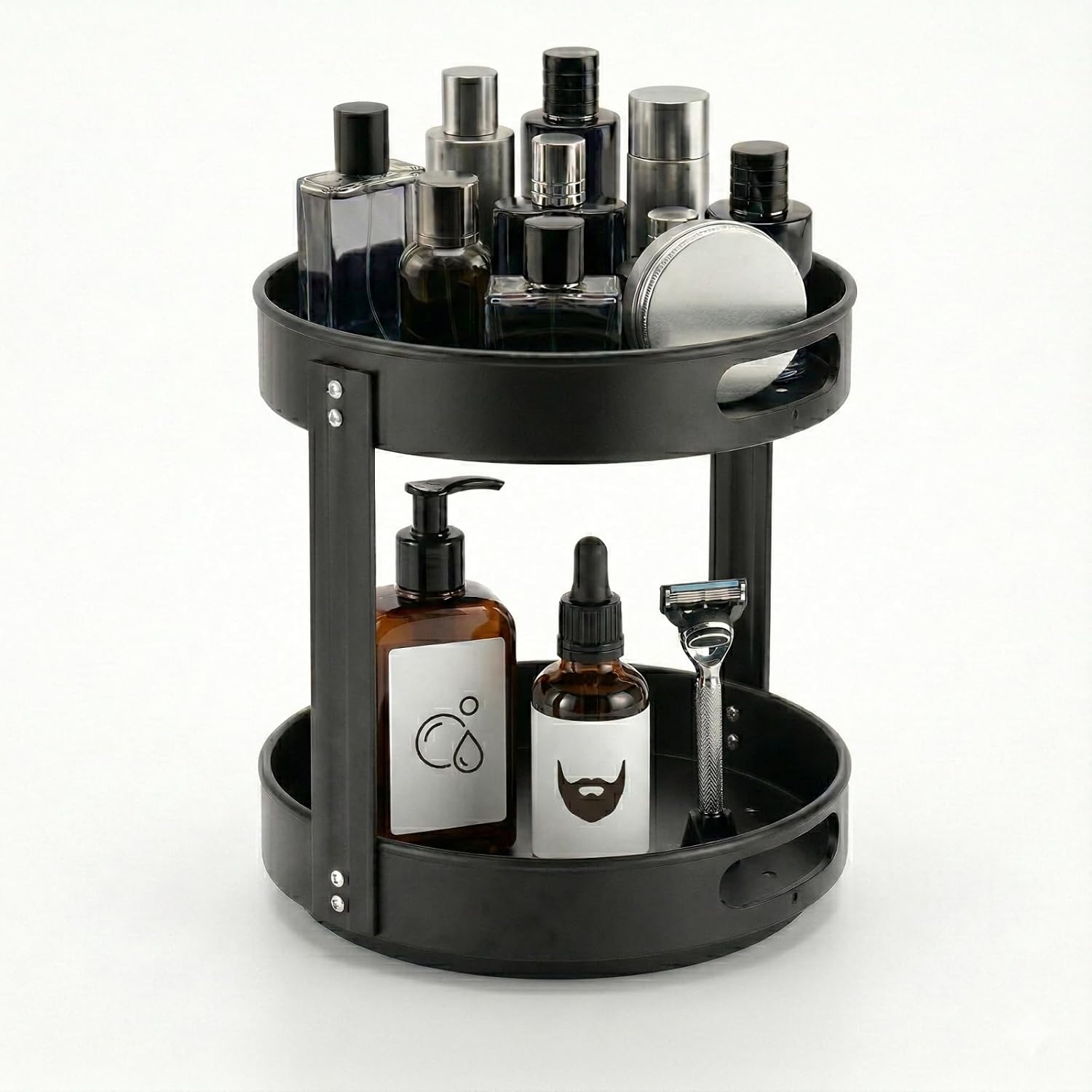 Cologne Organizer for Men,360°Rotating Bathroom Organizer Countertop, Perfume Organizer,Vanity Tray for Perfume,Skincare, Shaving Kit,Bathroom Storage, Gift for Men(2-Tier)