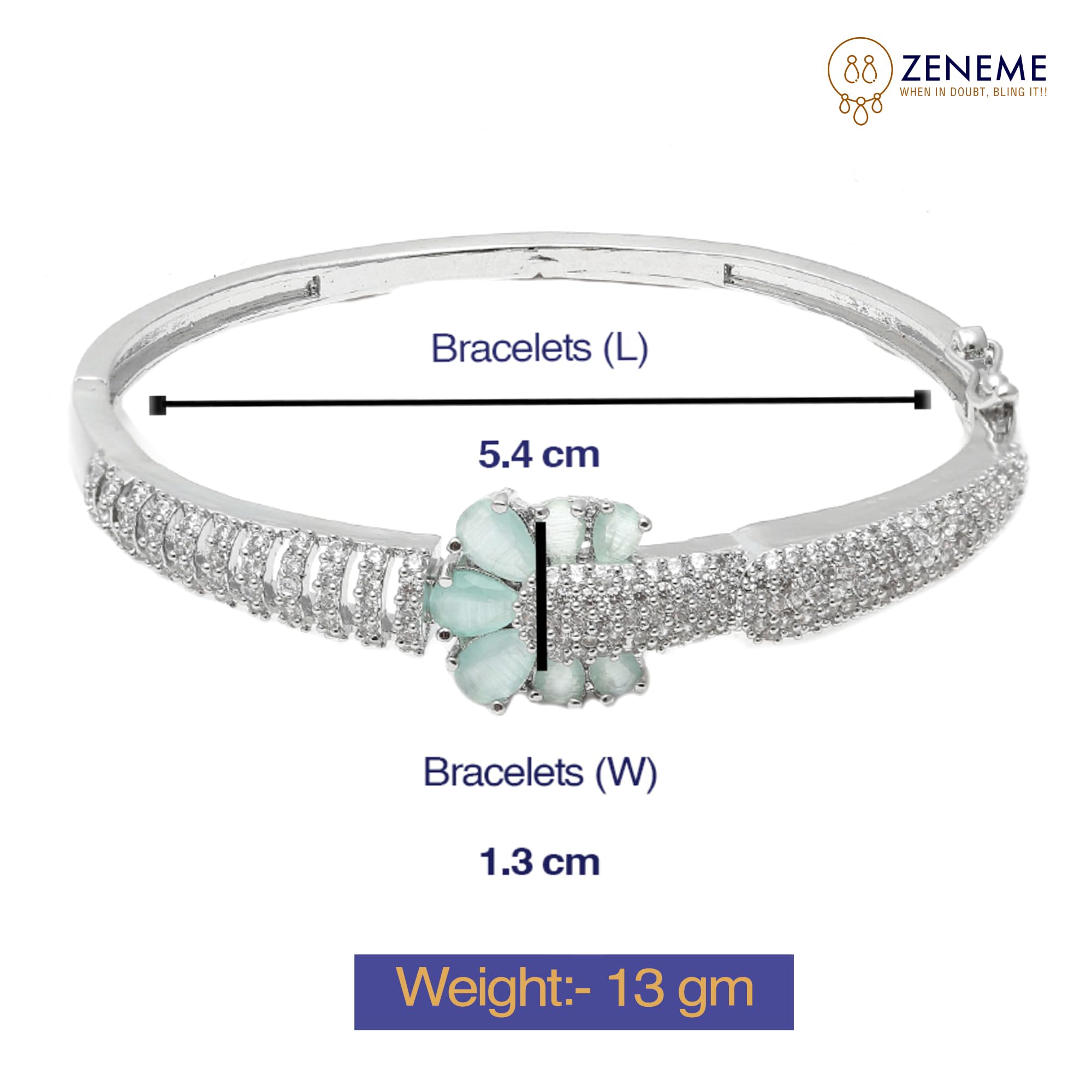 Rhodium-Plated Square Shaped American Diamond Kada Bracelet