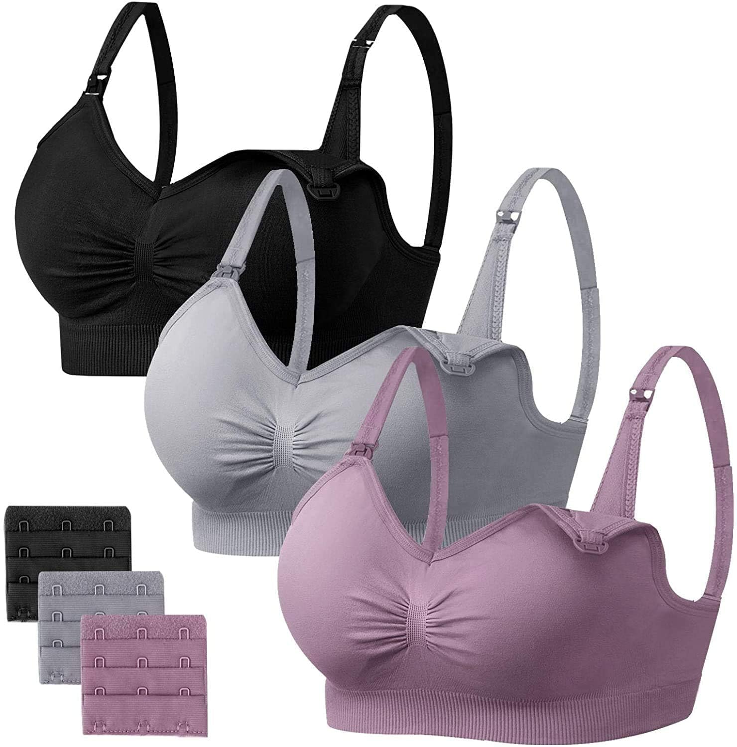 HBselect 3 Pcs Schwangerschafts Still BH Nahtloser Still-BH mit zusätzlichen BH-Verlängerungen Stillen und Schlaf Ohne Bügel für Damen