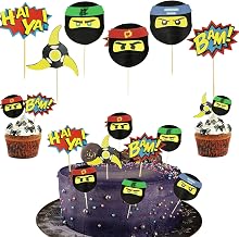 Ninja Cupcake Toppers, Ninja Theme Cake Decoration, Ninja Warrior Cake Toppers, Birthday Cake Decoration for Paper Cupcakes, Muffins, Bread, Pack of 24