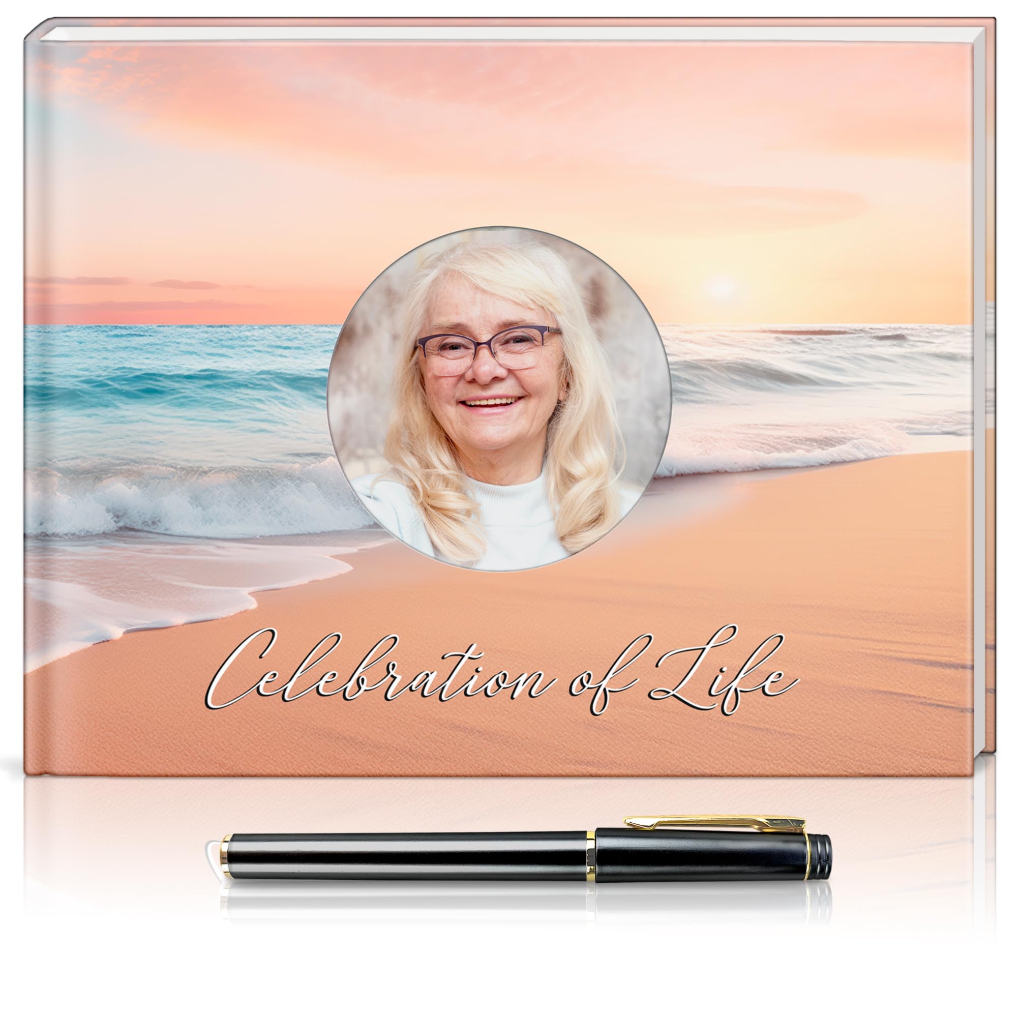Livre d'or funéraire coucher de soleil plage pour table de recueillement et commémoration