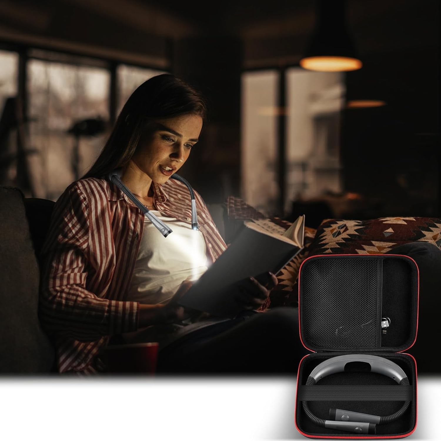 Case Compatible with Glocusent/ for Vekkia/ for LITOM/ for LEDGLE/ for TAKKUI/ for TSINGREE LED Neck Reading Light Book Light for Reading in Bed. Storage Carrying Holder Fits for USB Cable (Box Only)