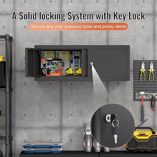 Miniatura 33 de LUCYPAL Armario de almacenamiento de metal con 2 puertas de bloqueo y 2 estantes ajustables, gabinete de almacenamiento con cerradura de acero para