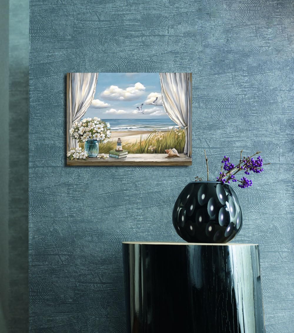 Bathroom beach picture wall art, blue ocean painting decorate bedroom, relax sea view artwork