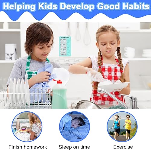 Miniatura 7 de zxbaers Tabla de tareas para niños, varios niños, tabla de rutina deslizante, paquete de 4 listas de tareas reutilizables para niños y adultos,