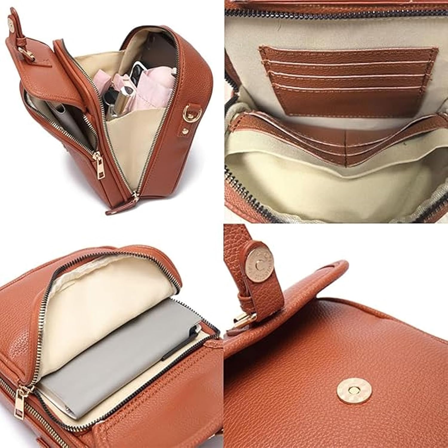 Leather Crossbody Bags For Women,Anti Theft Crossbody Bags,Double Layer Large Capacity Messenger Bags
