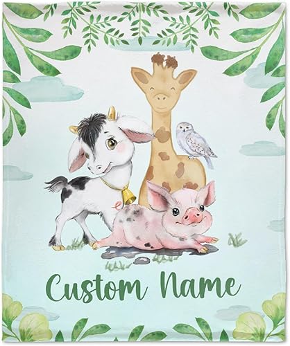 Miniatura 224 de Manta personalizada con diseño de jirafa y elefante, manta de franela suave, acogedora y ligera con nombre para sofá, cama, sofá, regalo, unisex