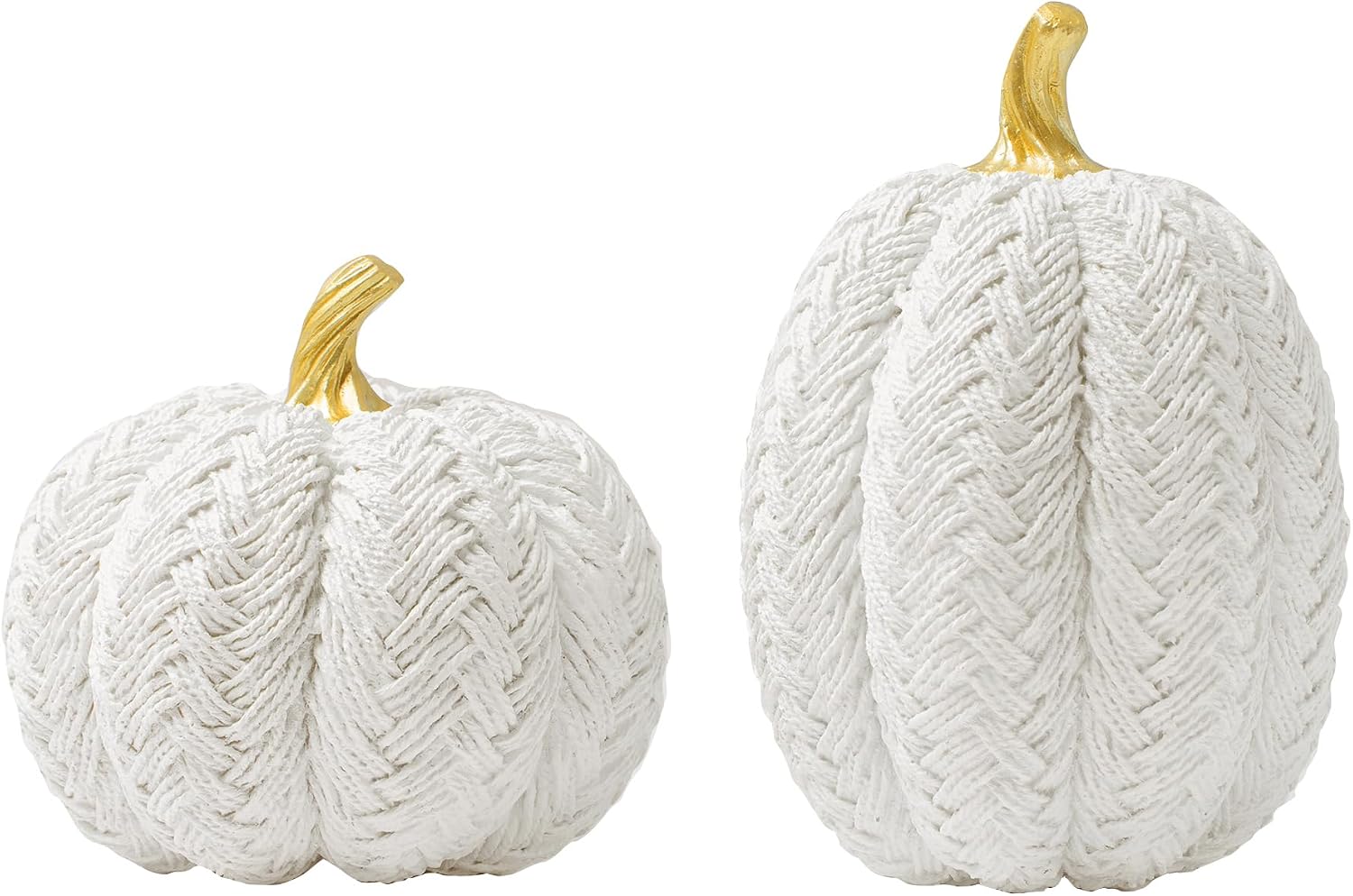 2pcs White Gold Pumpkins Fall Decor, Small Resin White Braided Pumpkin for Fall Autumn Table Decorations
