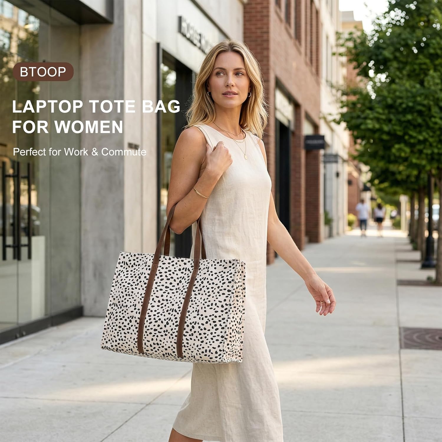 Laptop Tote Bag for Women Work 15.6 inch Canvas Shoulder Bags Computer Messenger Purse Teacher Handbag Office Briefcase