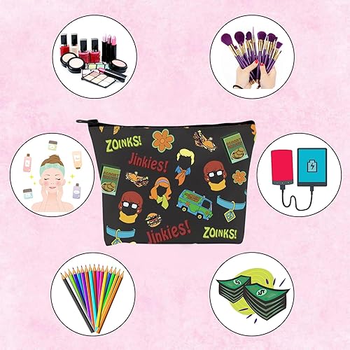 Miniatura 4 de TSOTMO Bolsa de maquillaje de película de dibujos animados Regalo de máquina misteriosa Jinkies y Zoinks Bolsa de maquillaje con cremallera, Beige,