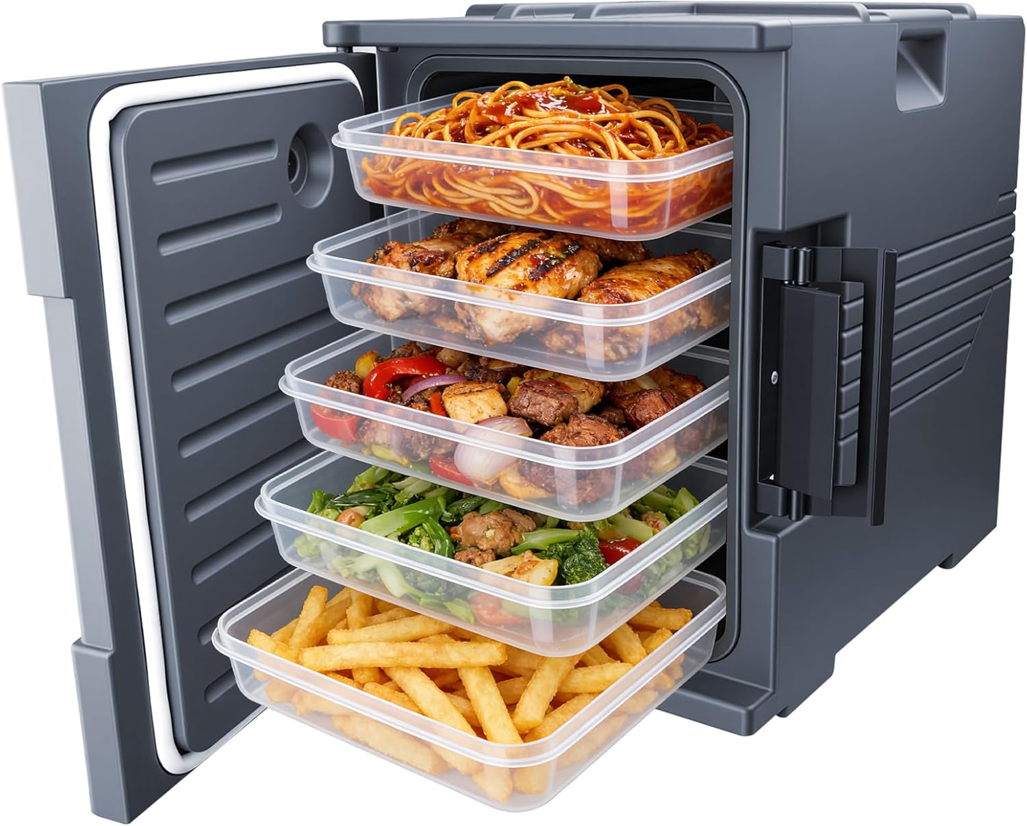 95 QT Insulated Food Warmer Box, Non-Electrical Hot Box for Parties Buffet,Holds Six 2.5 Inch Full-Size Pans, 6-Hour Heat Retention, Front-Loading & Stackable, Commercial & Home Use