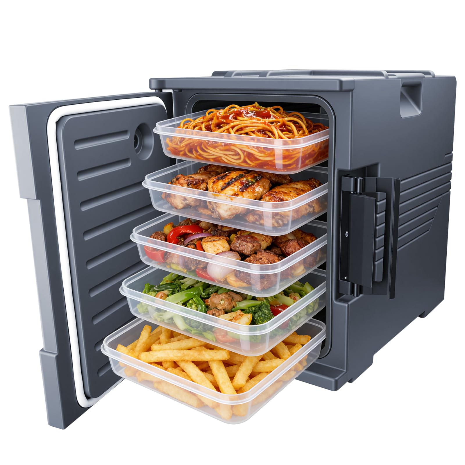 Contenitore termico per alimenti da 95 QT, scatola termica non elettrica per feste a buffet, contiene sei padelle da 6,3 cm, ritenzione del calore per 6 ore, caricamento frontale e impilabile
