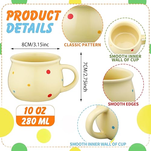 Miniatura 6 de 6 tazas de café creativas de lunares de 10 onzas, tazas de chocolate caliente, tazas de café de fondo plano con asa, vajilla de porcelana de