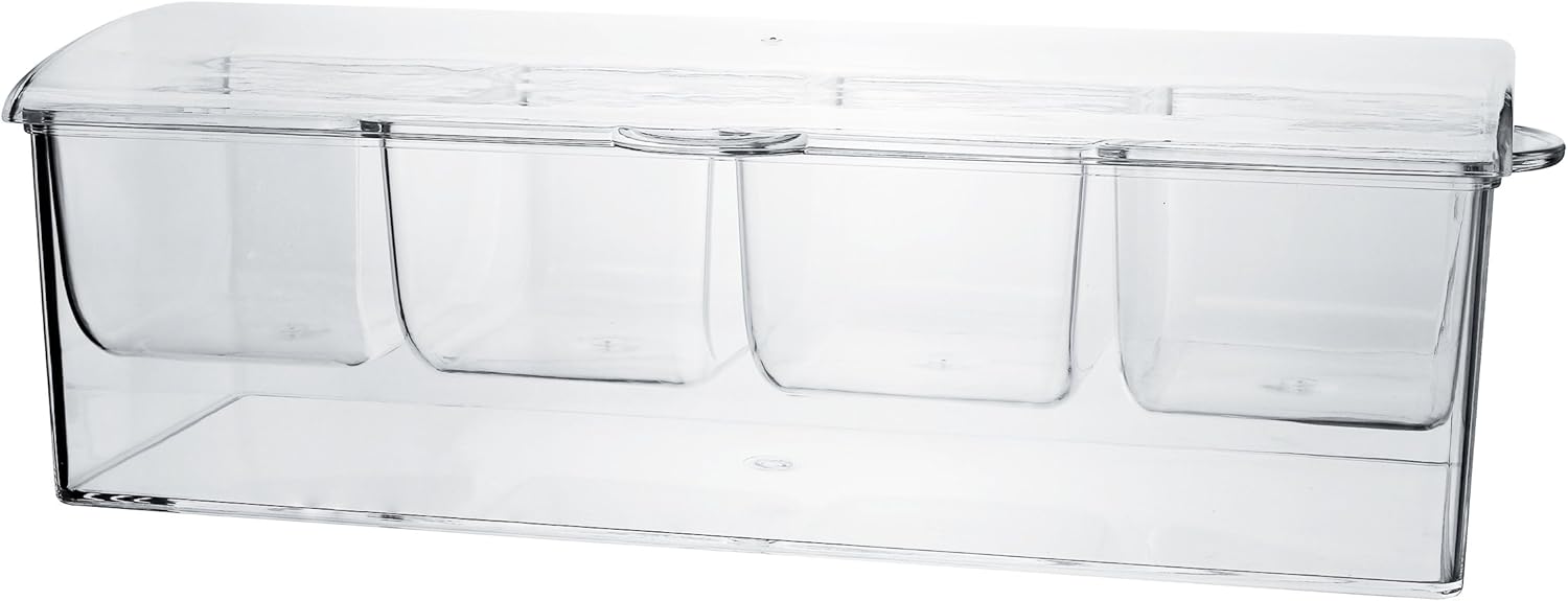  | Estilo Condiment Server with Lid, Condiment Organizer on Ice, Clear Container with 4-Section Organizer, Condiment Server Caddy on Ice: Condiment Pots