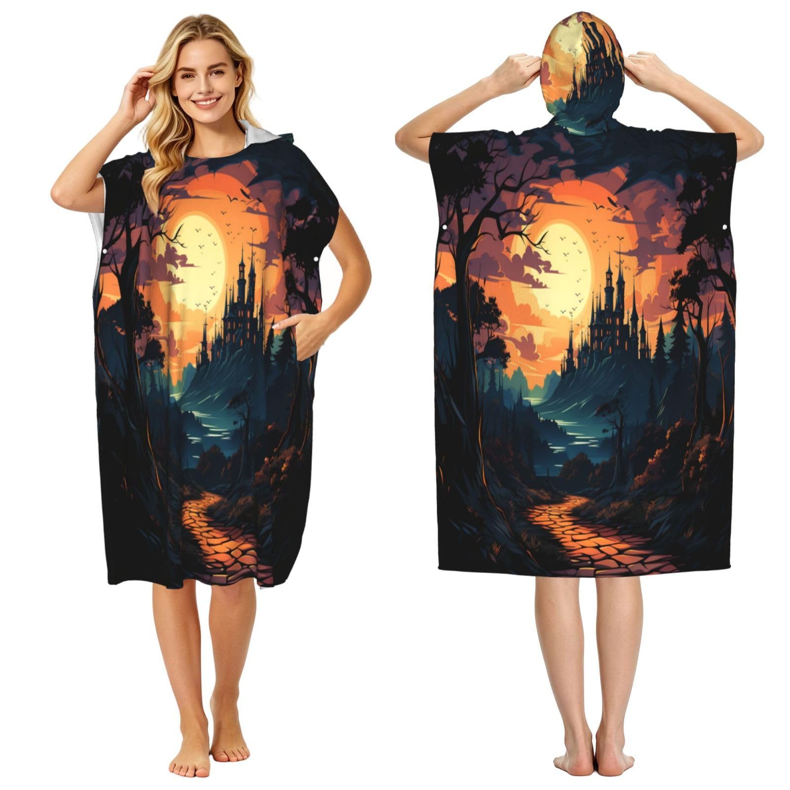 DTHKJNLSF Sunset World Adult Hooded Beach Poncho Towel