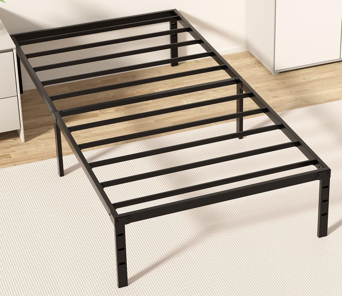 14 Inch Twin XL Bed Frames No Boxing Spring Needed, Heavy Duty Metal Platform Bedframes Tall Twin XL Bed Frame, Noise Free, Black