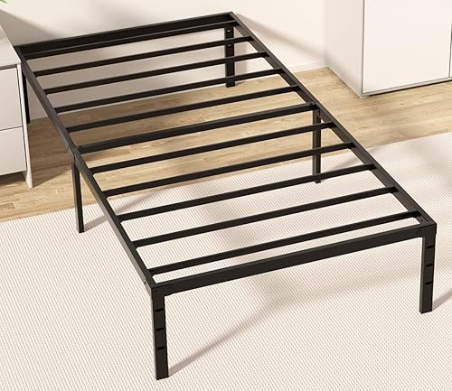 Marco de cama individual XL de 14 pulgadas, no necesita somier, base de cama de plataforma de metal resistente, marco de cama alto individual XL,