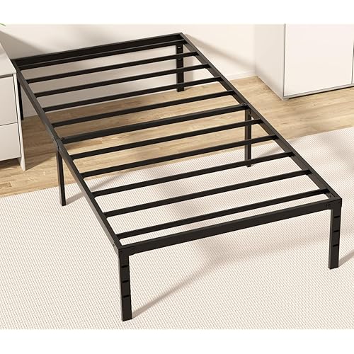 14 Inch Twin XL Bed Frames No Boxing Spring Needed, Heavy Duty Metal Platform Bedframes Tall Twin XL Bed Frame, Noise Free, Black