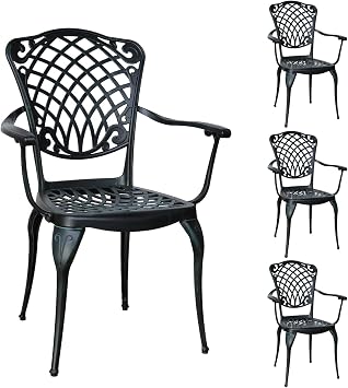 Outdoor Patio Chairs Set of 4, Cast Aluminum Patio Dining Chairs with High Back and Armrests, All Weather Metal Bistro Dining Chairs for Garden Deck Backyard, Vintage Green
