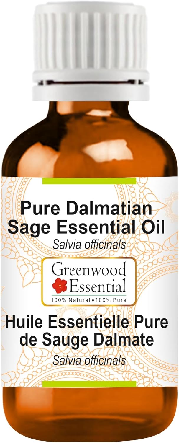 Greenwood Essential Dalmatian Sage Essential Oil (Salvia officinals) Pure | Non-Sticky | Non-Greasy | Lightweight | Men & Women | All Skin Types | Steam Distilled 2ml (0.06 oz)