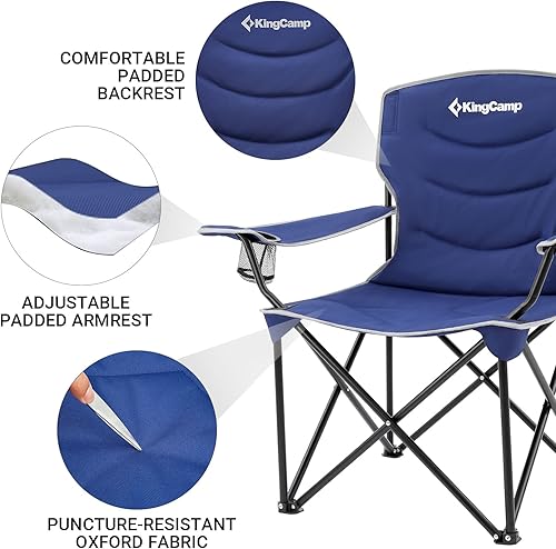 Miniatura 5 de KingCamp Silla de campamento acolchada grande para adultos plegable de gran tamaño con bolsillo lateral, azul profundo
