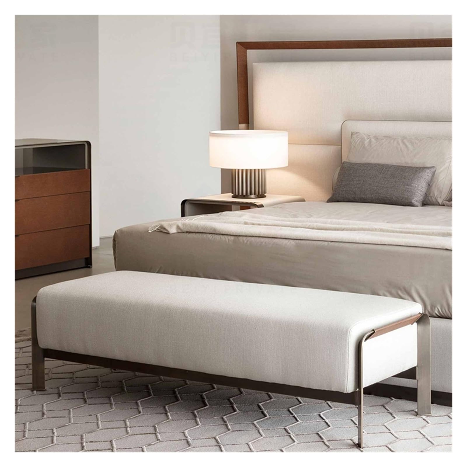 Banc de Chambre Moderne capitonné avec Pieds en métal - Élégant siège d'entrée Blanc, Meuble Polyvalent pour Le Salon et Le Pied de lit (160 cm x 45 cm x 45 cm)