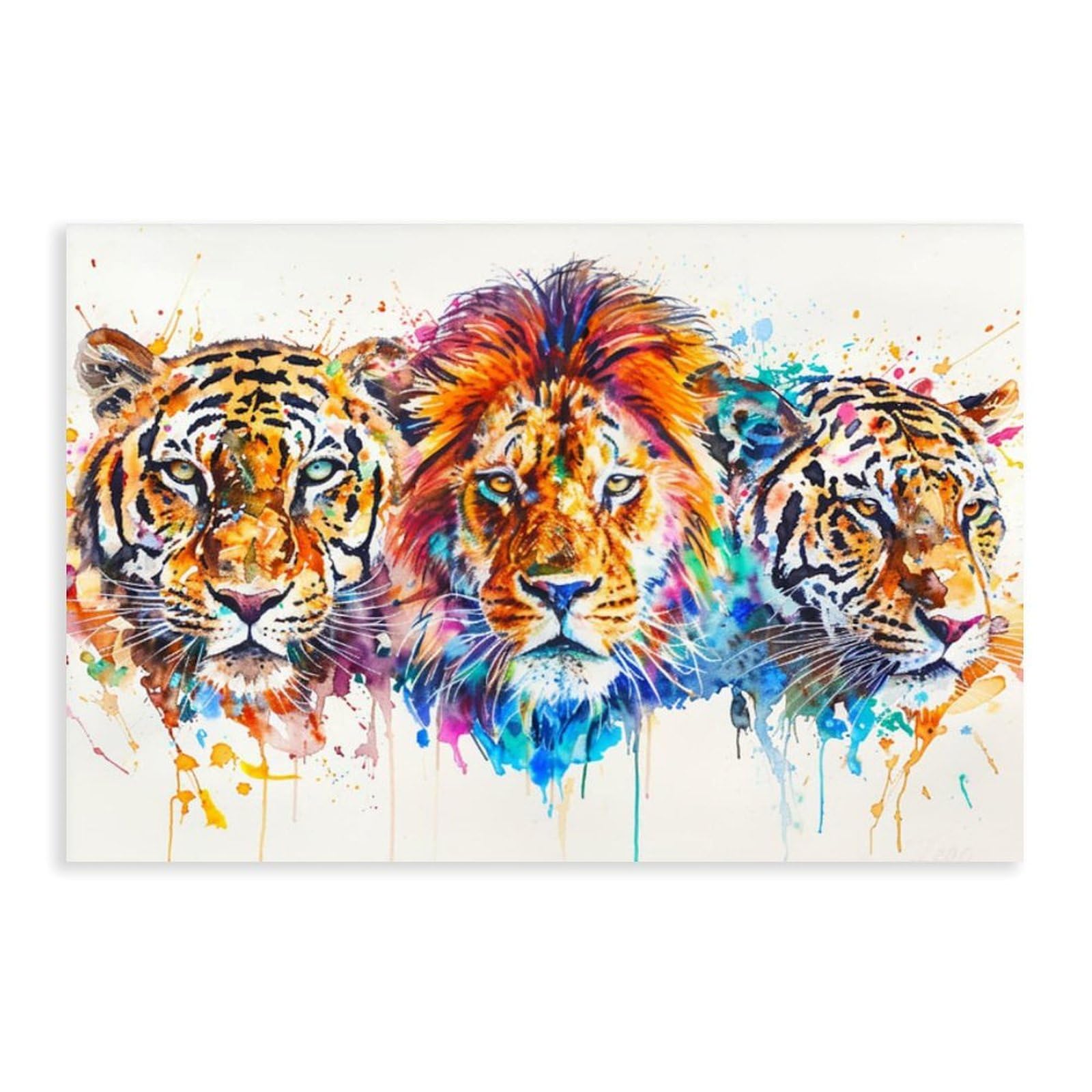 Pyberon Unframed Print-Style Lions, Tigers, And Leopards Canvas Poster For Dorm Room Decor Gift