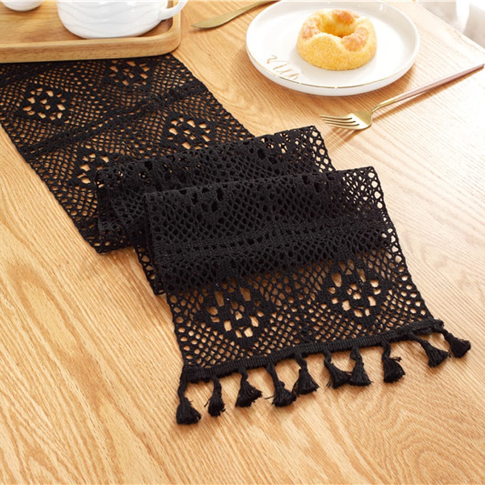 WXKAGF Runner da Tavolo Primavera Moderno Runner da Tavolo a griglia Vuota Nero Lavabile Estate Cucina Tavolo da Pranzo Decorazione per Interni ed Esterni Vacanza Soggiorno Decorazione Runner da