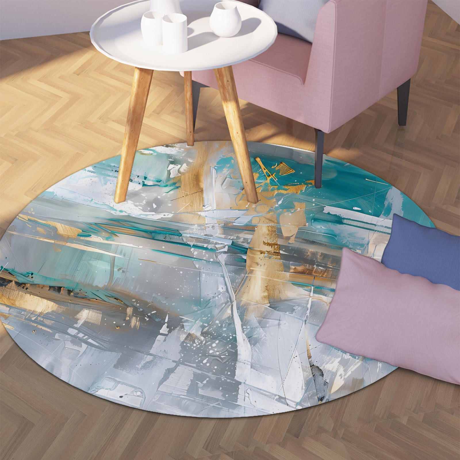 Tapis de salon abstrait sarcelle lavable pour embellir votre coin chevet de chambre