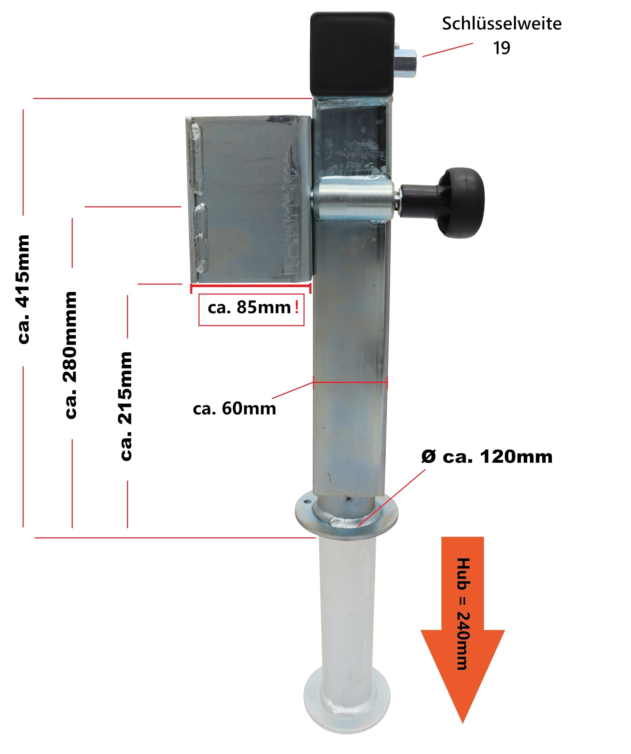 trailer parts4u 2X Schwenkstütze 1300/2600kg 380mm Konsole 85mm Hubstütze Ausdrehstütze Kurbelstütze PKW Anhänger inkl. Kurbel