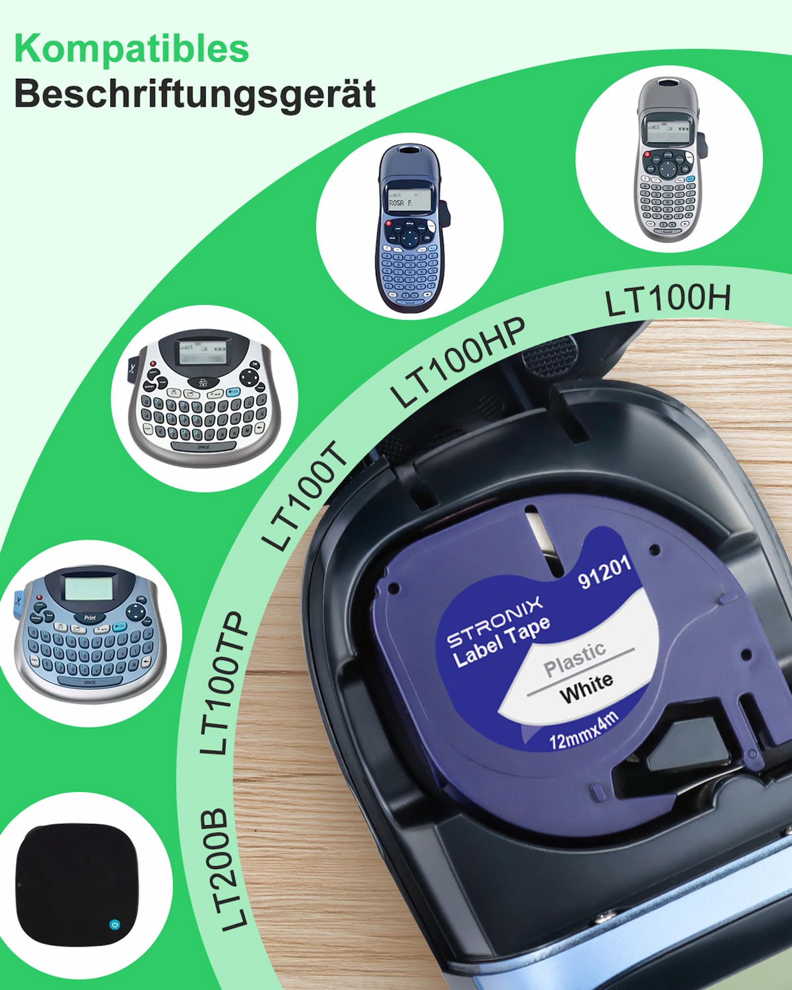 20x Kompatibel für Dyno Letra Tag Etikettenband 12mm x 4m Schwarz auf Weiß Schriftband 91221 S0721660 Kunststoff Etiketten für LT-100H, 100H Plus, 100T, 100T Plus, 110T, 2000, 200B, 80, XM, XR, 109 XR