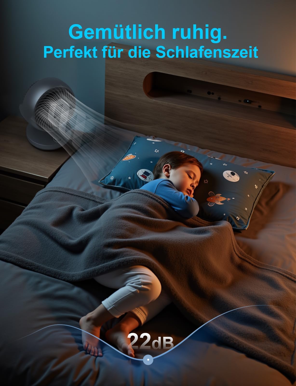Ventilator Leise, 22dB Tischventilator mit Luftzirkulation, Leistungsstarken 3D Turbo Air Circulator, 3 Stufen & 100°/90° Verstellbarer Neigung, für Schlafzimmer, Büro und Wohnzimmer bis 21m², Schwarz