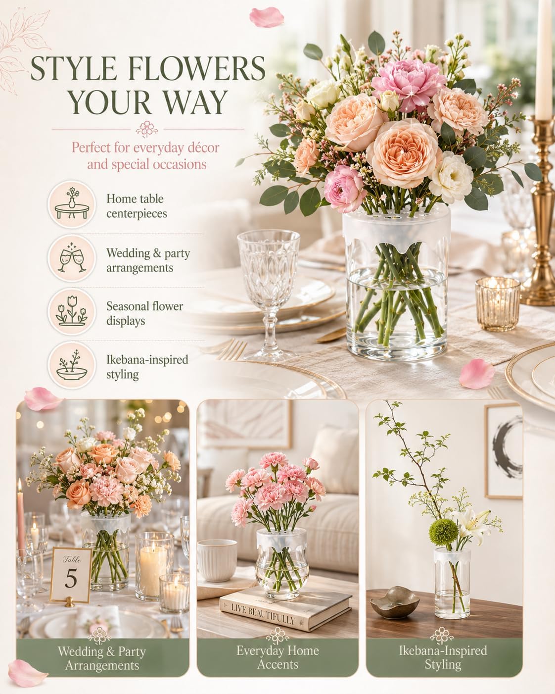 6PCS Flower Vase Silicone Arranging Grid Arrangement Holder Reusable Silicone Stretch Frog Supplies Blossom Tall Glass Bulk Bar Large Tortoise Shell Vase Blossom Stem Preservative Kenzan