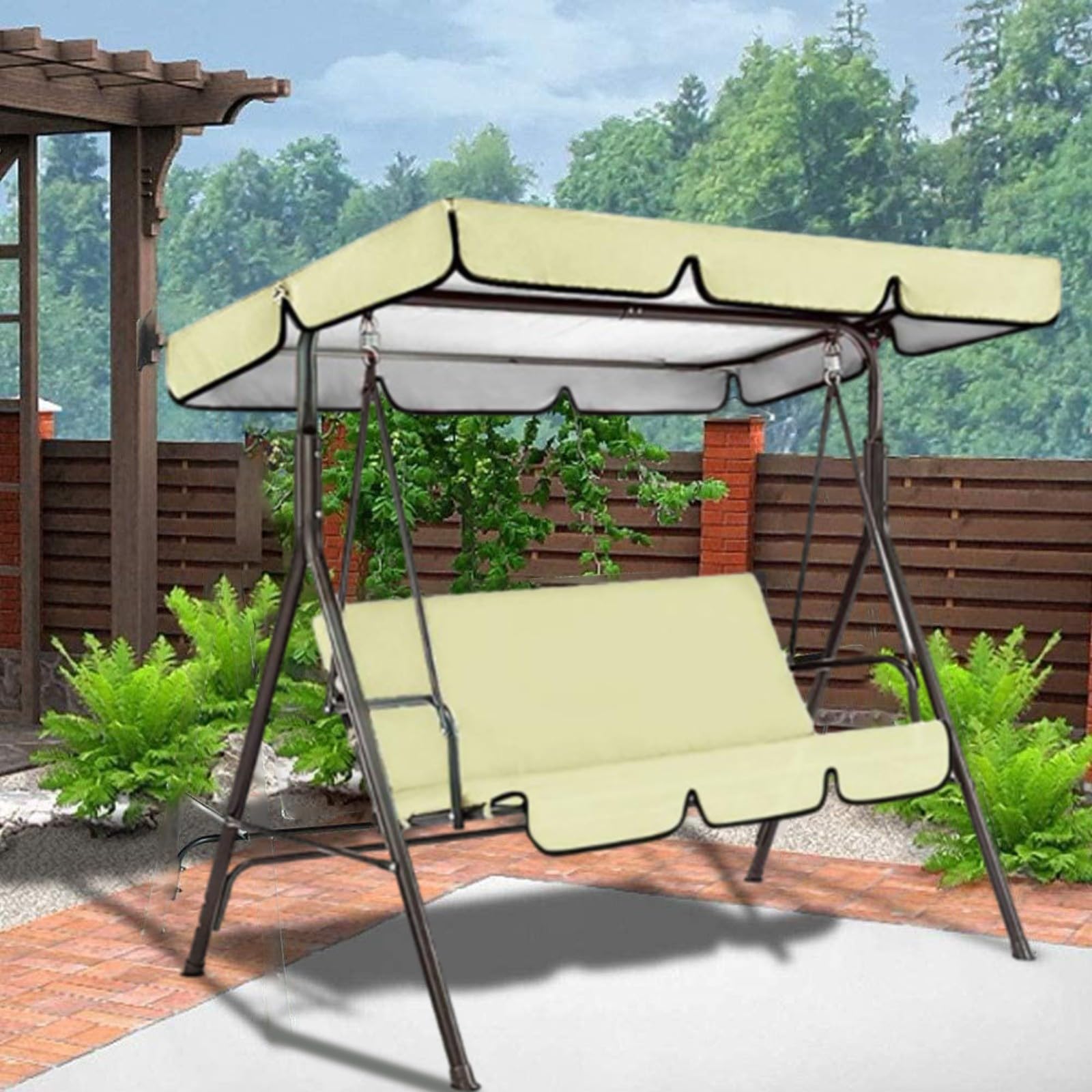 Set di baldacchino di ricambio per dondolo da giardino grigio a 3 posti, realizzato in tessuto Oxford 210D rivestito in argento, impermeabile, resistente al sole e alla polvere, per copertura