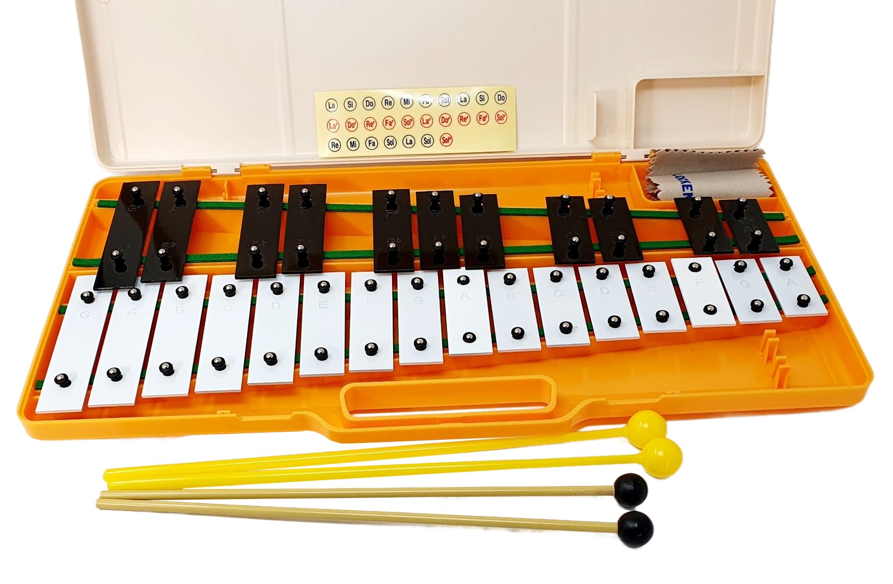 ROCKSTAR - Glockenpiel Carrillón Metalófono AG27K Cromático, 27 Teclas Negras y Blancas con Estuche, 4 Mazas y Paño de limpieza. Xilófono para Estudiantes y Profesionales, Instrumento Musical