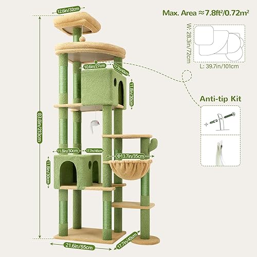 Globlazer Giant Cat Tree, 83 inch Cat Tree for Indoor Cats Large Adult, XXL Cat Tower with 9 Scratching Posts for 20lb+ Heavy Duty Large Adult Cats, F83, Dark Grey(Cactus,83inch)