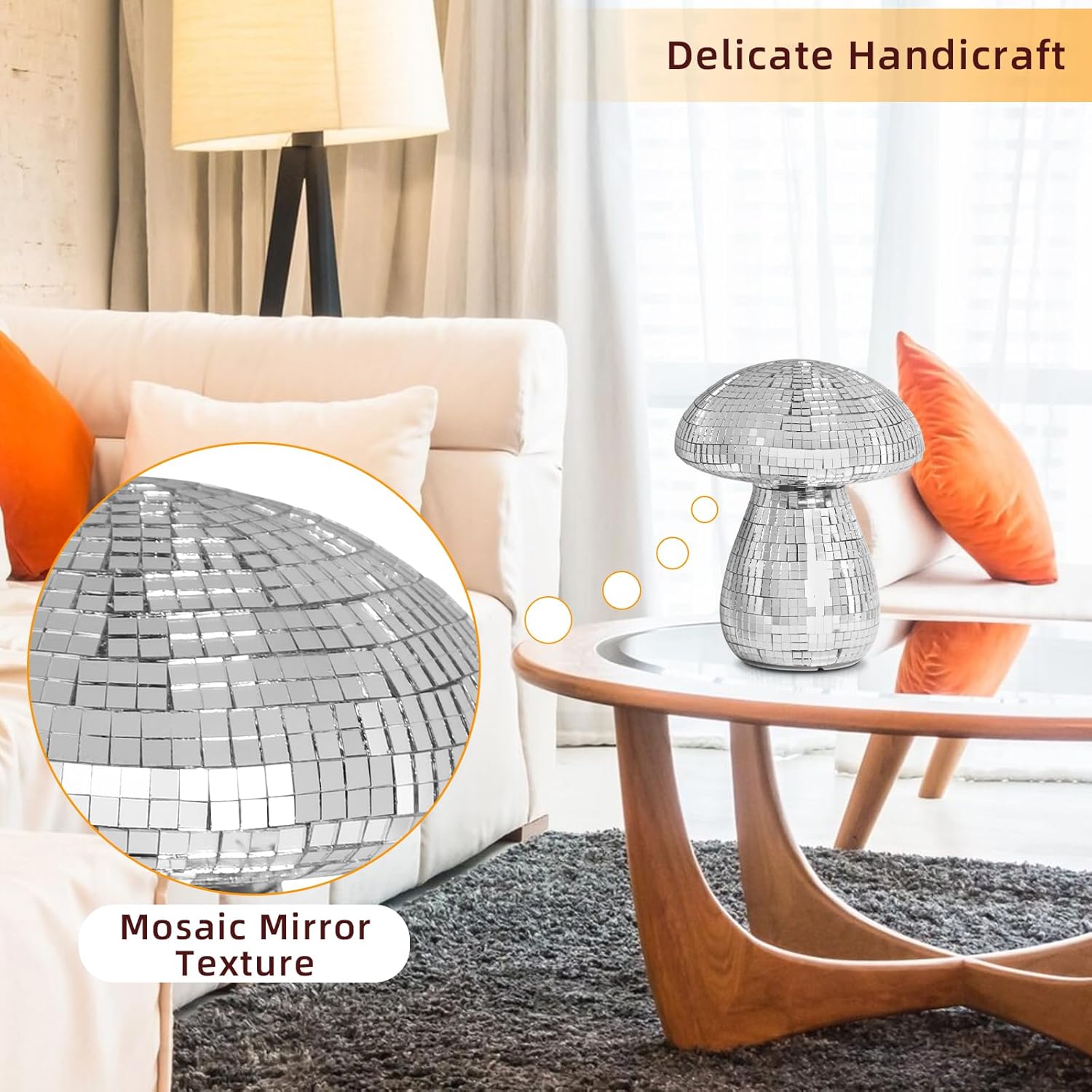 Mushroom Table Lamp Decor Light: Disco Glass Bedside Table Lamp with Rechargeable Cordless Touch - 5 Colors, 2 Mood Lighting - Cute Nightstand Lamp for Ambient, Kids, Bedroom, Living, Girl Gift