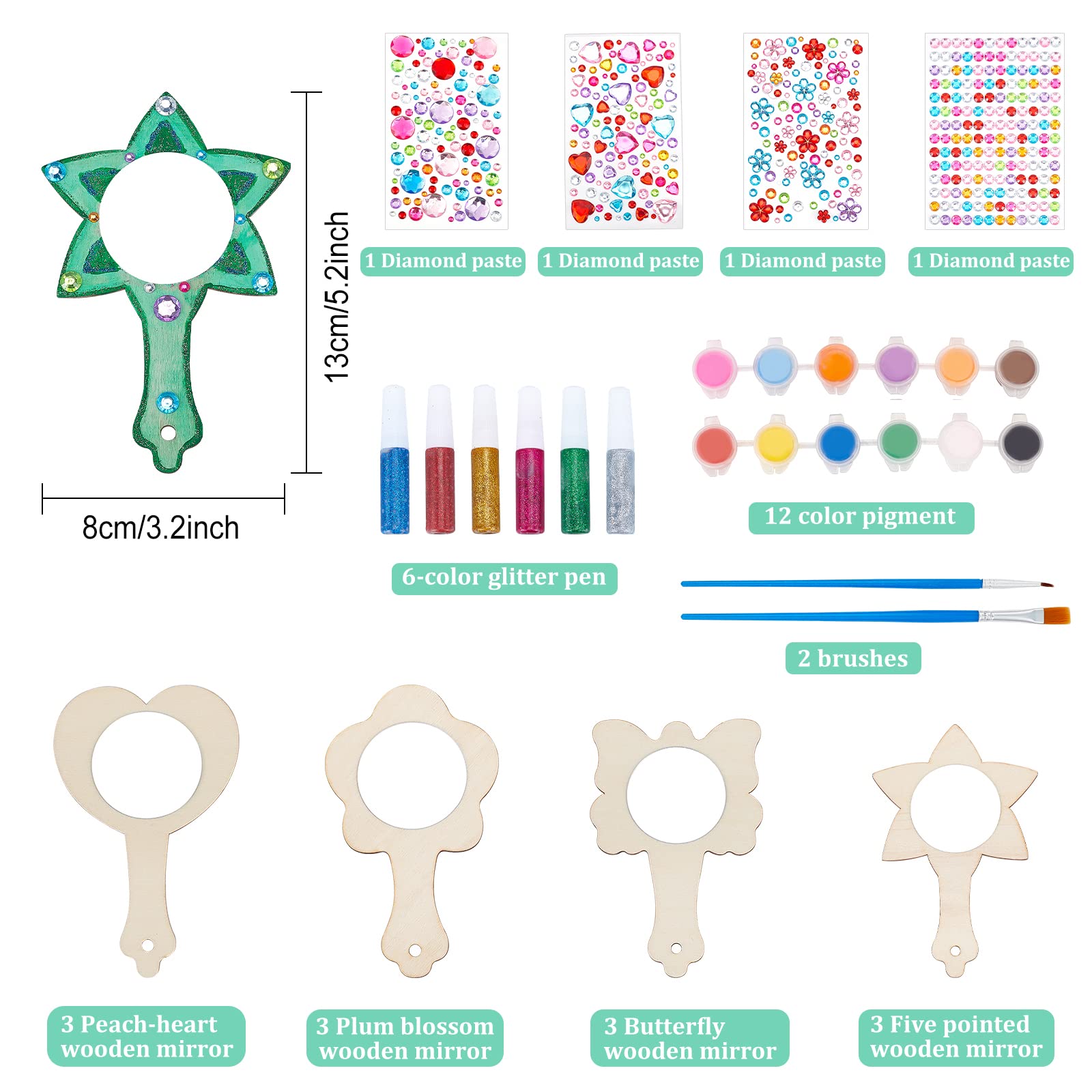 Geetery 20 espejos irrompibles para niños, para decorar tu propio espejo de princesa, de espuma de sirena, pequeños manualidades, decoraciones de fiesta de princesa (rosa, morado, turquesa