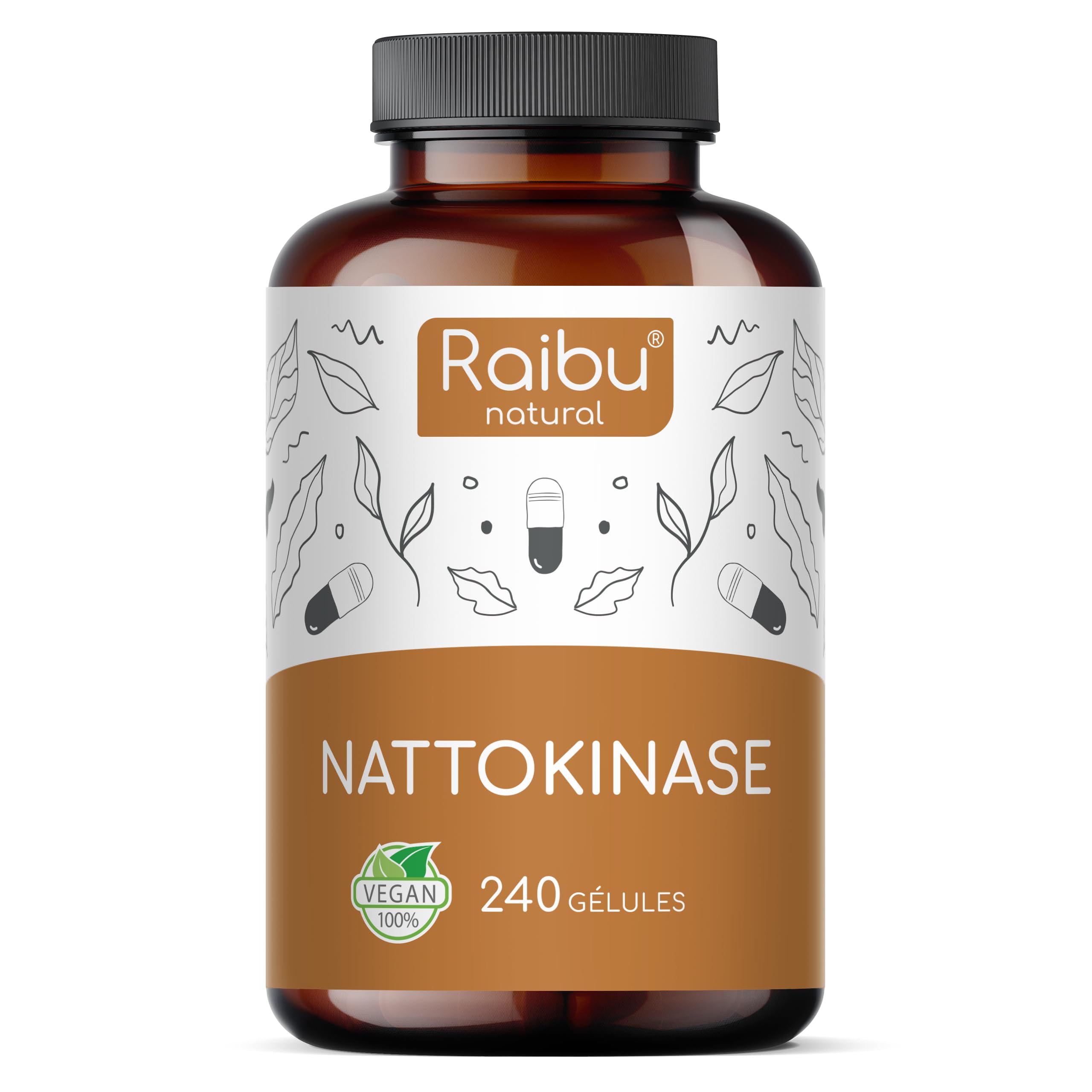 Nattokinase 100 mg (20.000 FU/g) Hautement Dosé de Raibu I 240 Gélules- 8 mois d'approvisionnement I Natto à base de soja I Testé en Laboratoire et végétalien I Sans additifs indésirables