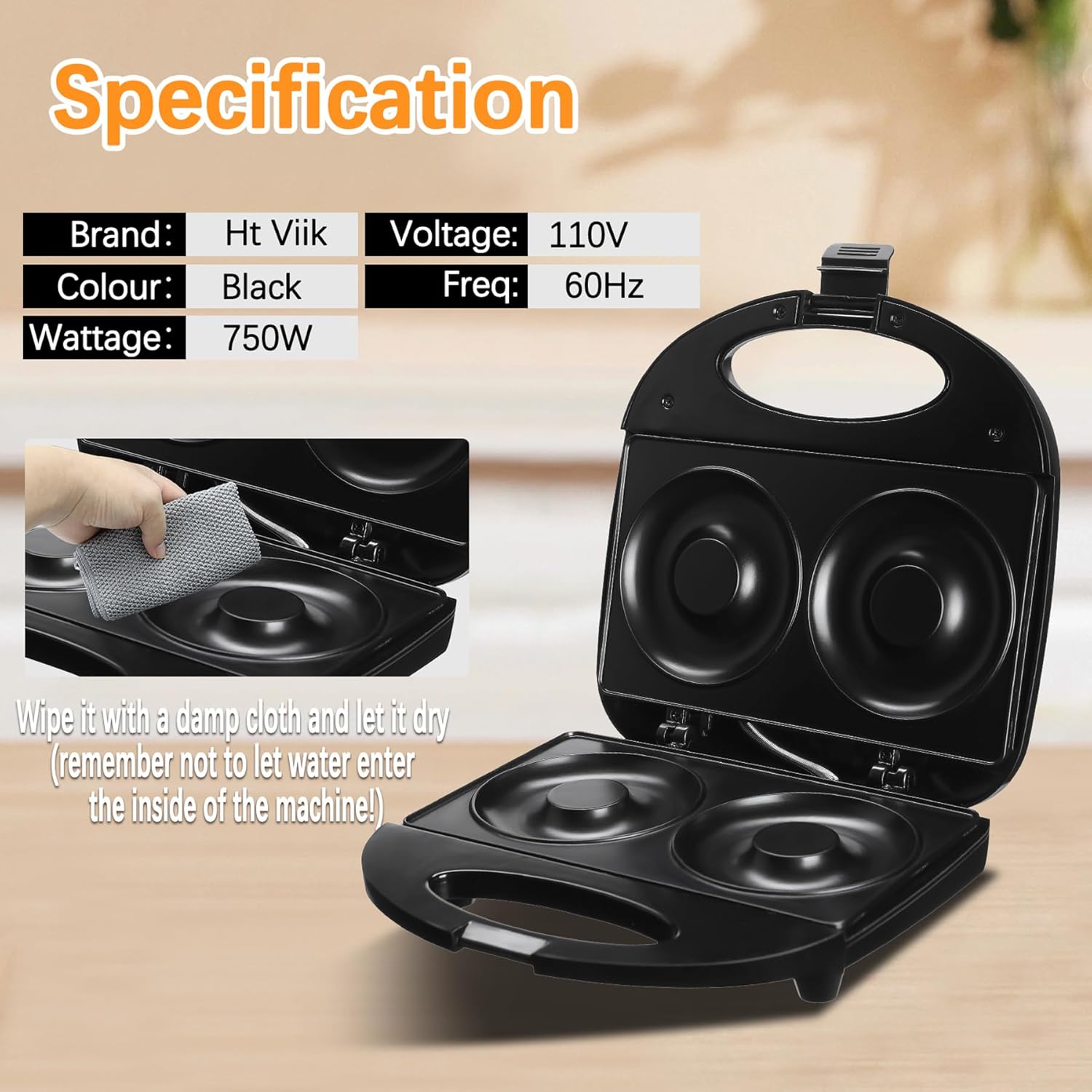 Donut Maker,Doughnut Machine,Bake 2 Donuts,Double-sided heating, Non-stick Surface, Perfect for Breakfast,for Commercial or Family Use,Easy to Clean