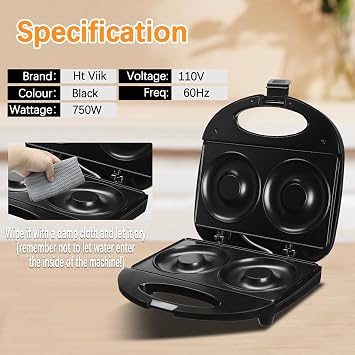 Donut Maker,Doughnut Machine,Bake 2 Donuts,Double-sided heating, Non-stick Surface, Perfect for Breakfast,for Commercial or Family Use,Easy to Clean