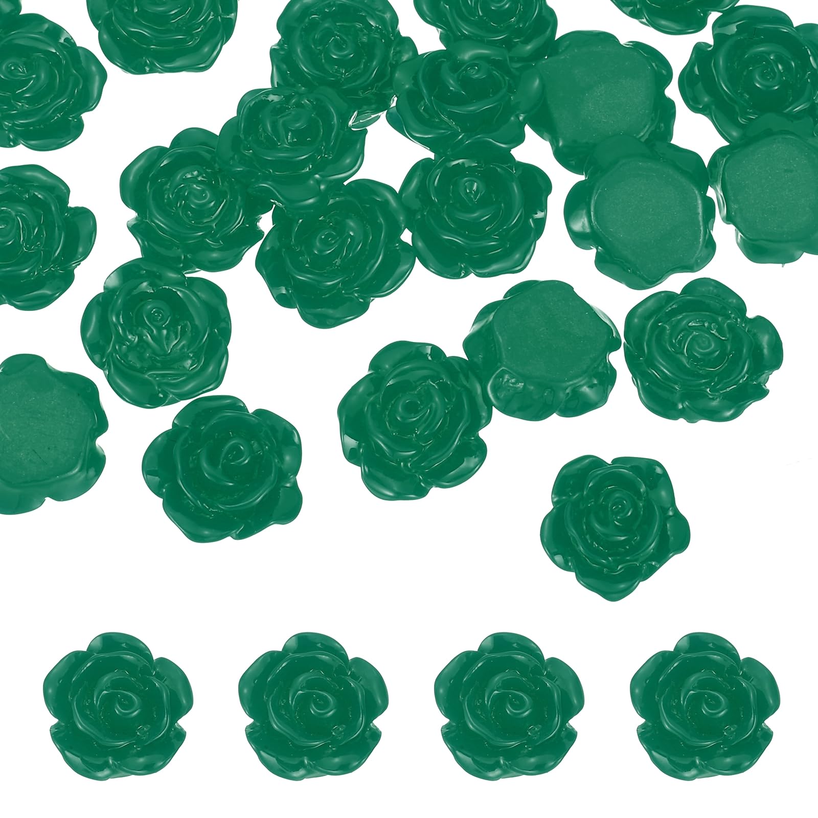 PATIKIL 10mm Resin Rose Flatback Charms, 30 Pcs Mini Undrilled Flatback Embellishment Flower Gems Bead Decoden Charm Bulk for DIY Craft Jewelry Making Nail Phone Case, Dark Green