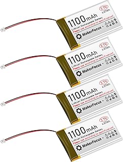 MakerFocus 4pcs 3.7V 1100mAh Lithium Polymer Battery 1S 1C LiPo Rechargeable Battery with Protection Board, Insulated Rubber Tape and JST 1.25 Plug for ESP32 Development Board